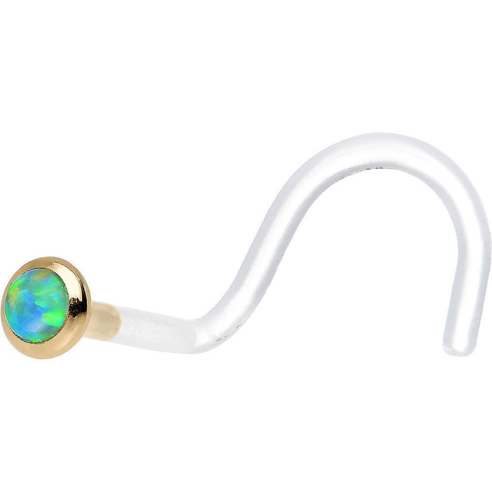 18 Gauge Yellow Gold 2mm Lime Synthetic Opal Bioplast Nose Ring