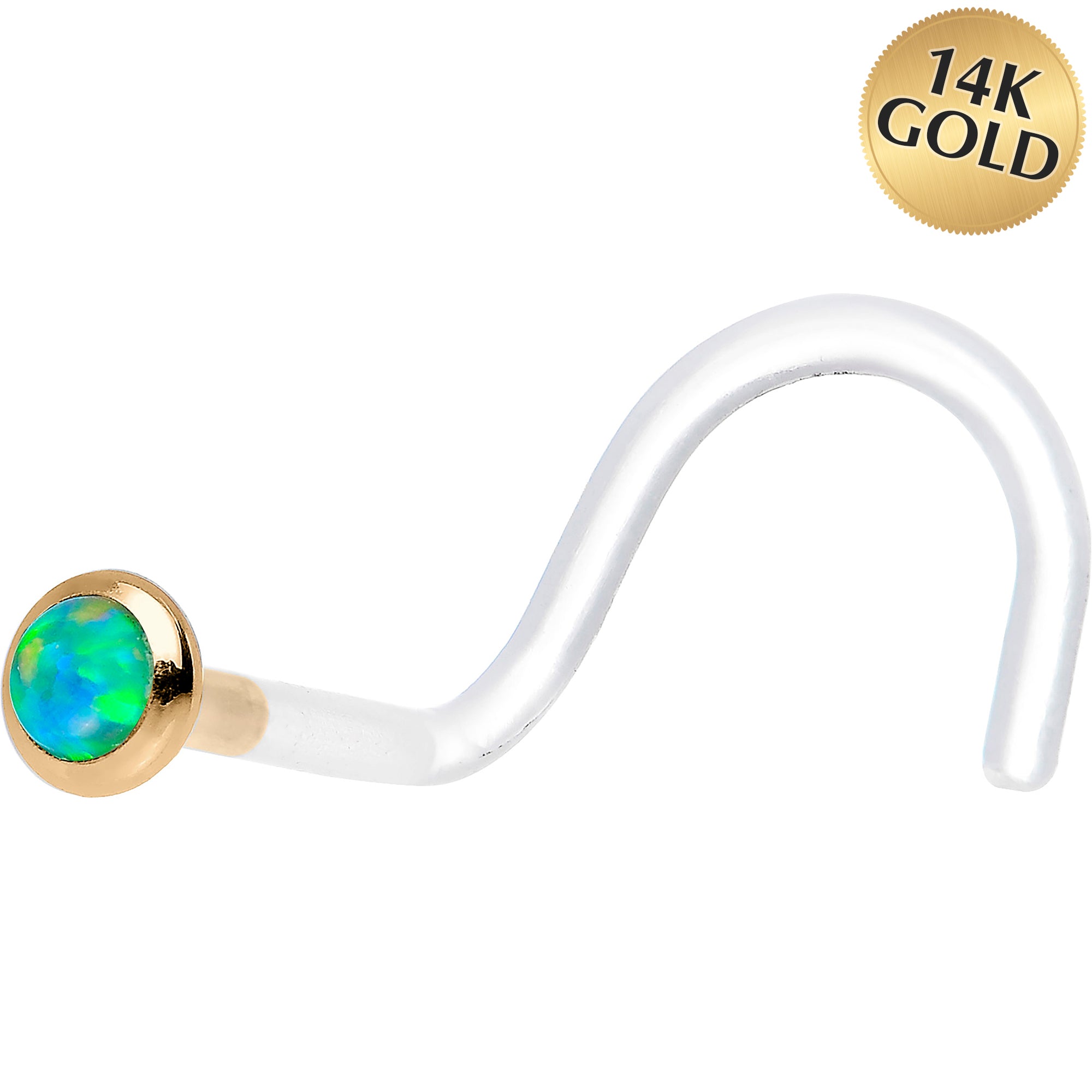 18 Gauge Yellow Gold 2mm Lime Synthetic Opal Bioplast Nose Ring