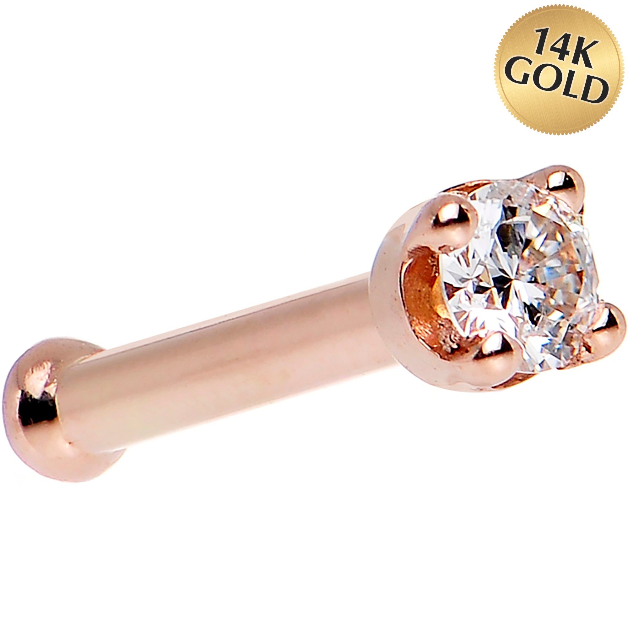 14KT Rose Gold 2mm Cubic Zirconia Nose Ring