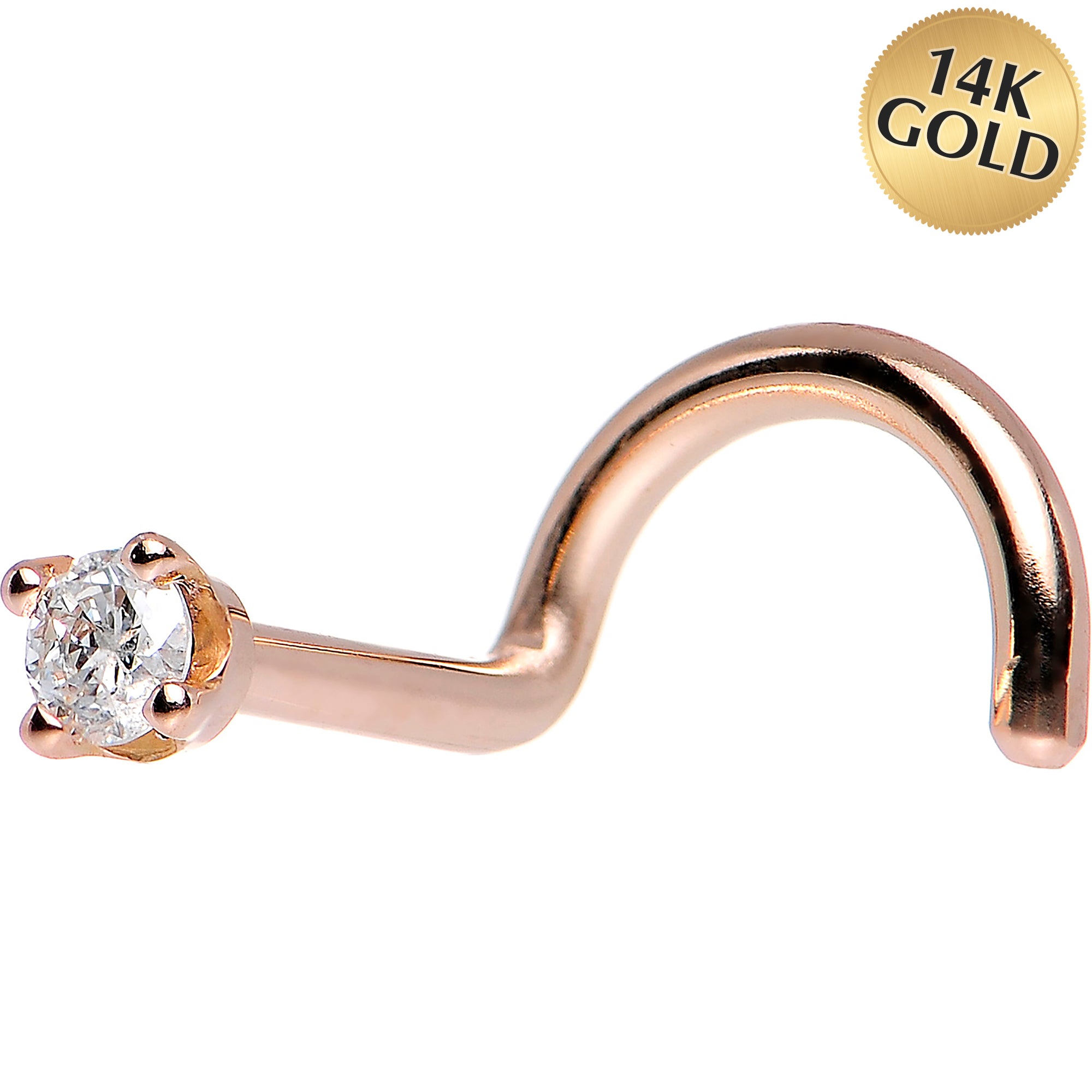 14KT Rose Gold 2mm Cubic Zirconia Nose Ring