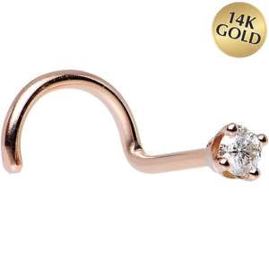 14KT Rose Gold 2mm Cubic Zirconia Nose Ring