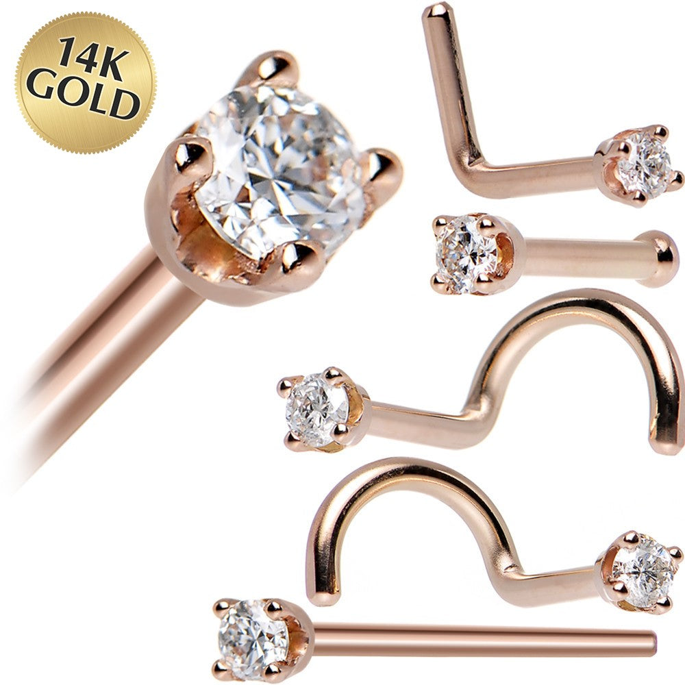 14KT Rose Gold 2mm Cubic Zirconia Nose Ring