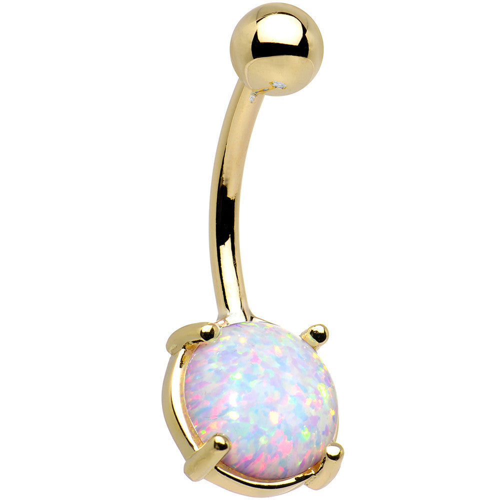 Solid 14kt Yellow Gold 8mm Synthetic Opal Belly Ring