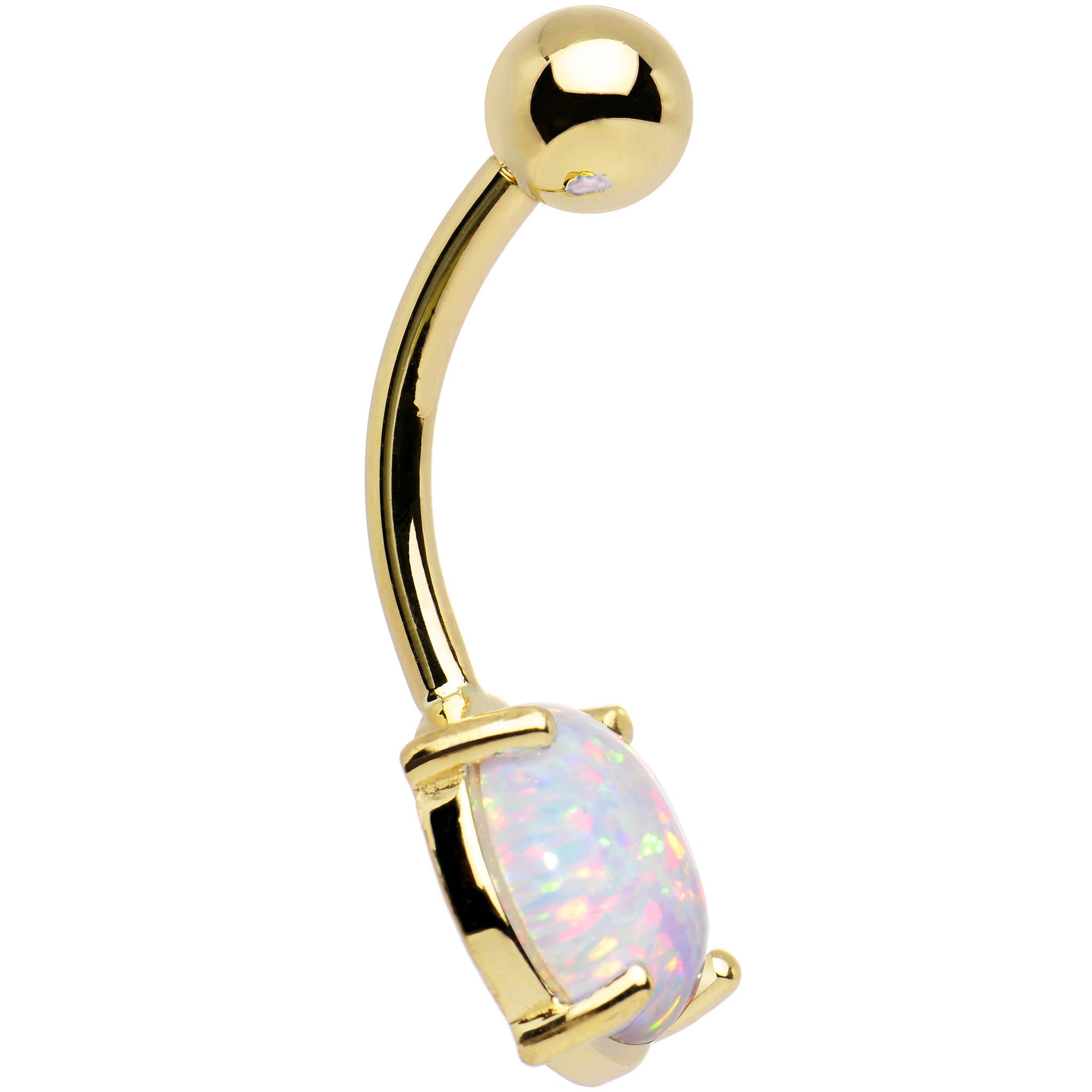 Solid 14kt Yellow Gold 8mm Synthetic Opal Belly Ring