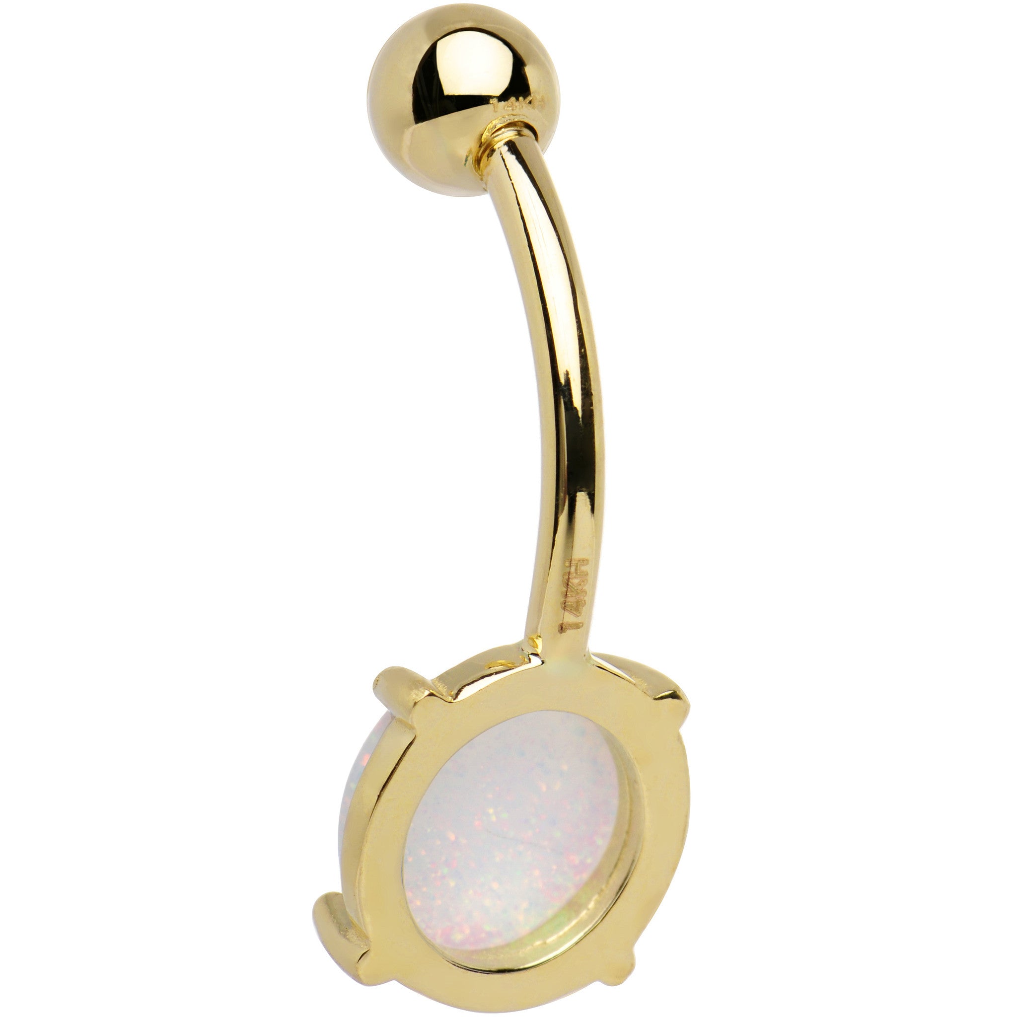 Solid 14kt Yellow Gold 8mm Synthetic Opal Belly Ring