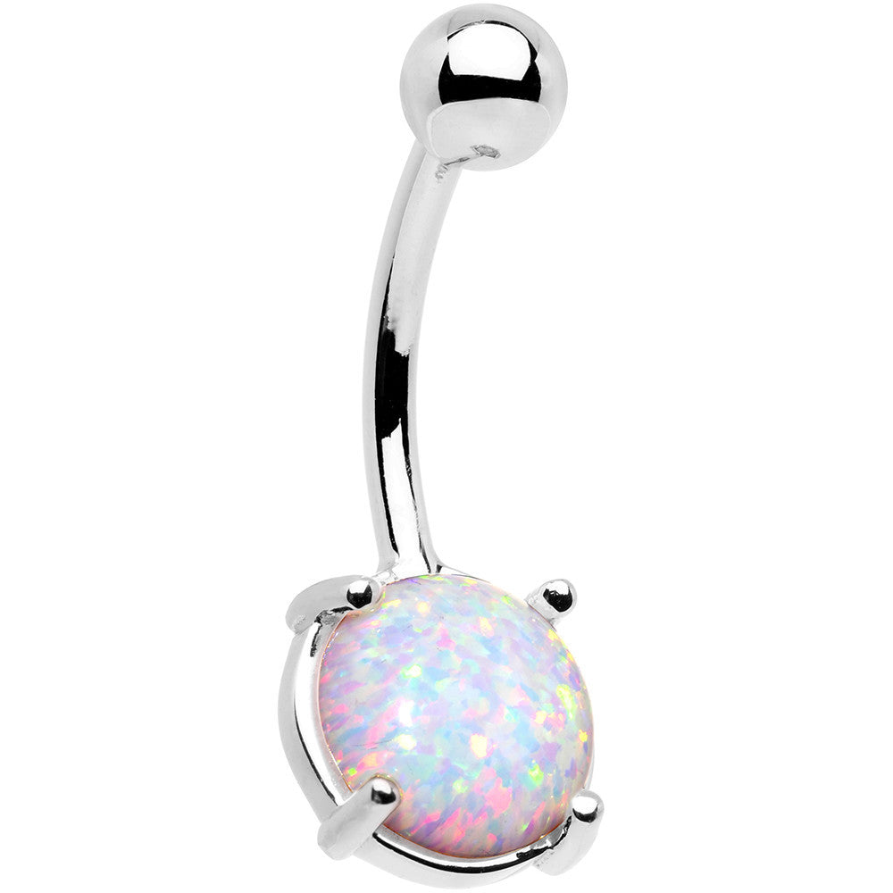 Solid 14kt White Gold 8mm Synthetic Opal Belly Ring