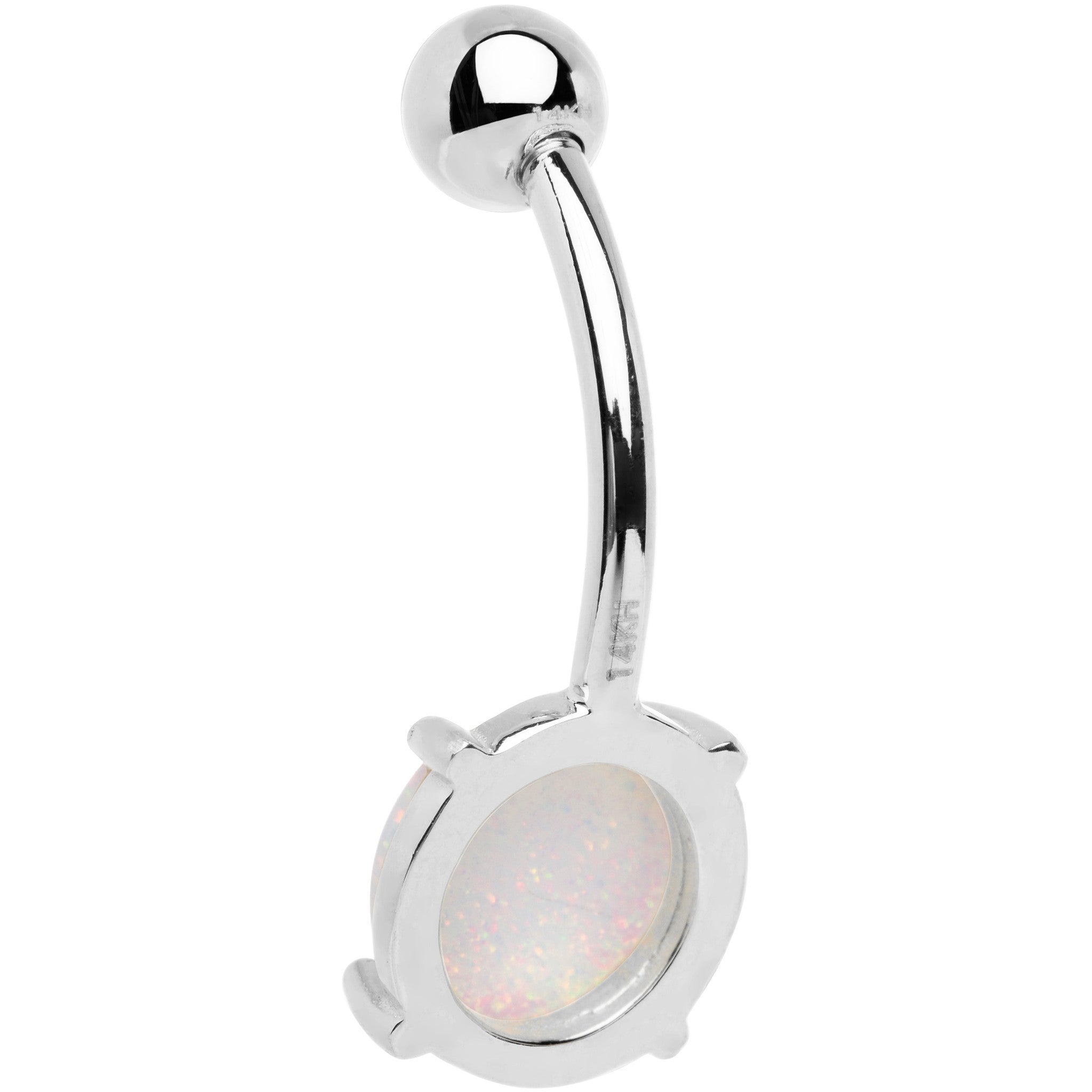 Solid 14kt White Gold 8mm Synthetic Opal Belly Ring