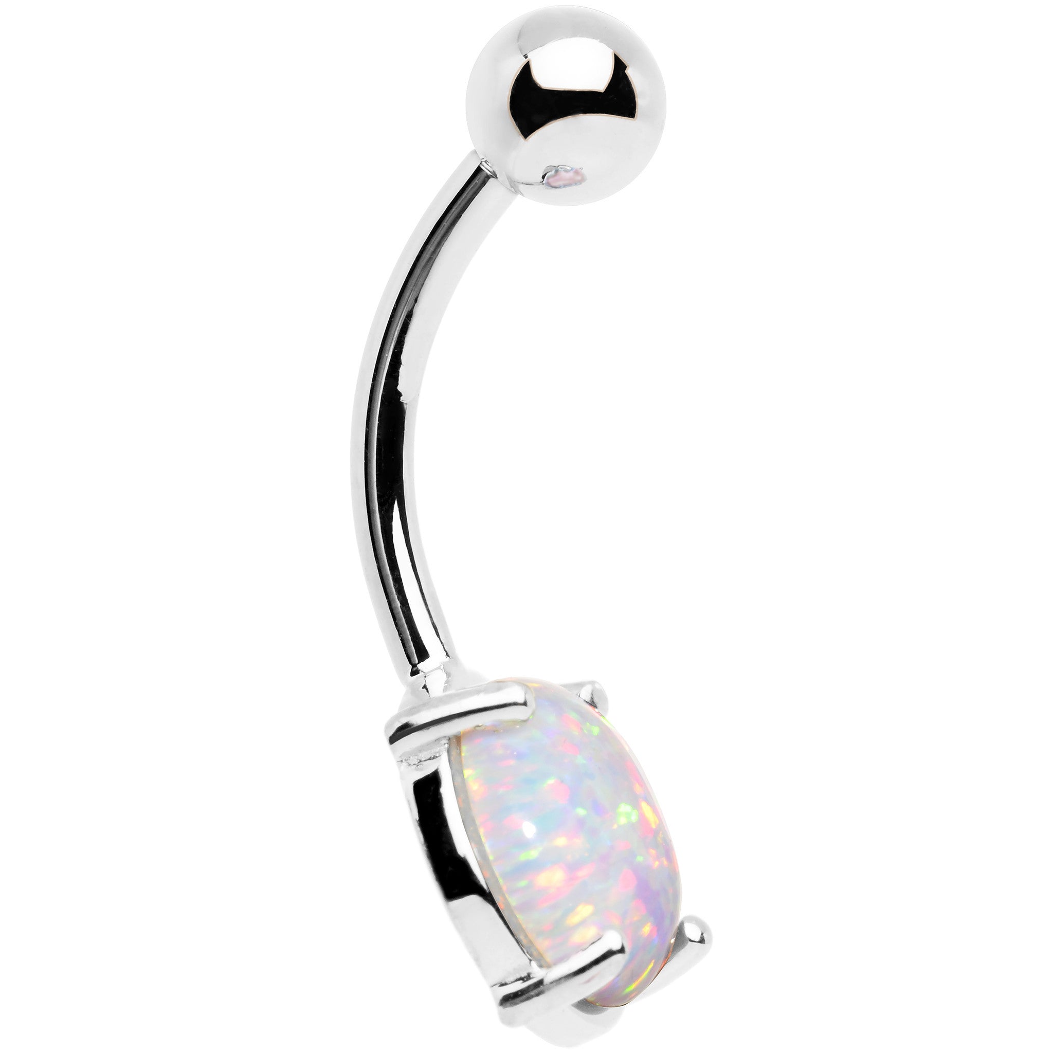 Solid 14kt White Gold 8mm Synthetic Opal Belly Ring