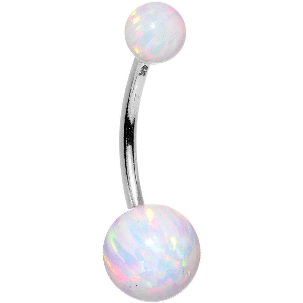 14kt White Gold White Synthetic Opal Belly Ring