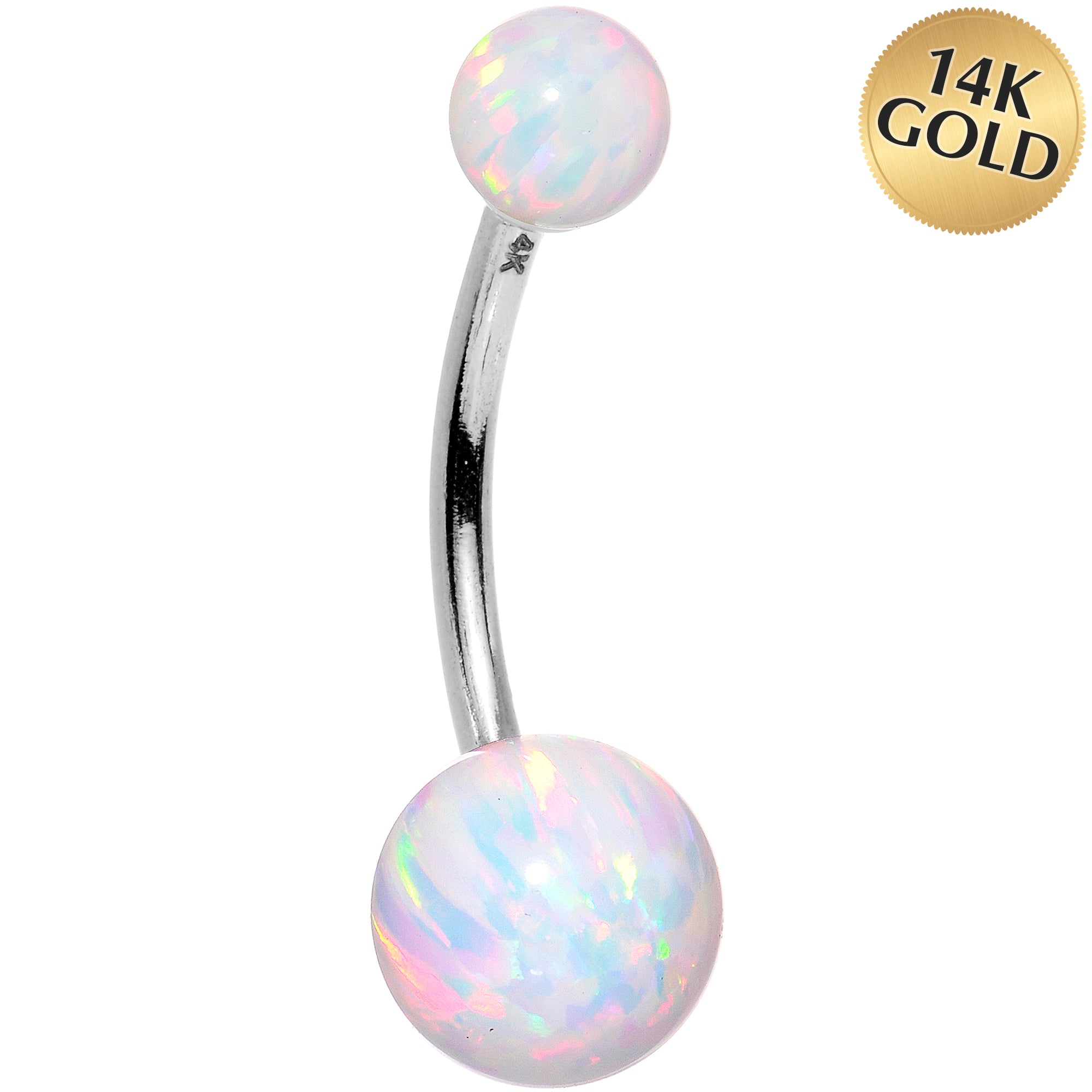 14kt White Gold White Synthetic Opal Belly Ring