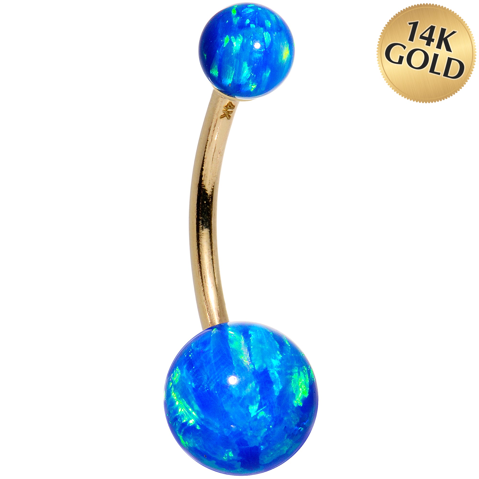 14kt Yellow Gold Blue Synthetic Opal Belly Ring