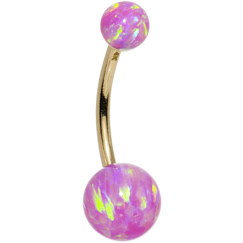 14kt Yellow Gold Fuchsia Synthetic Opal Belly Ring