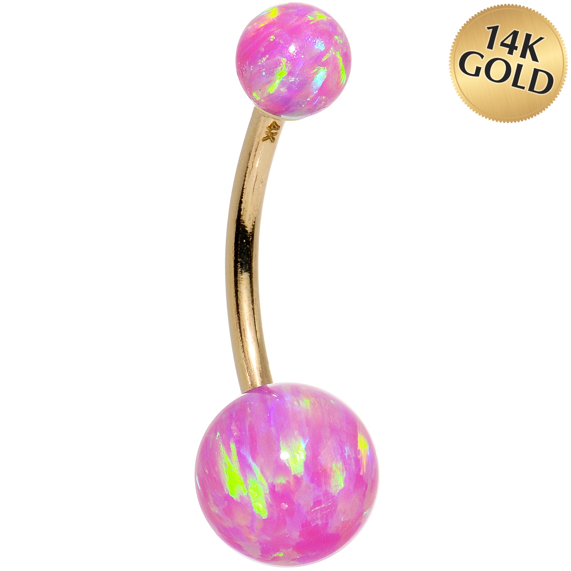 14kt Yellow Gold Fuchsia Synthetic Opal Belly Ring