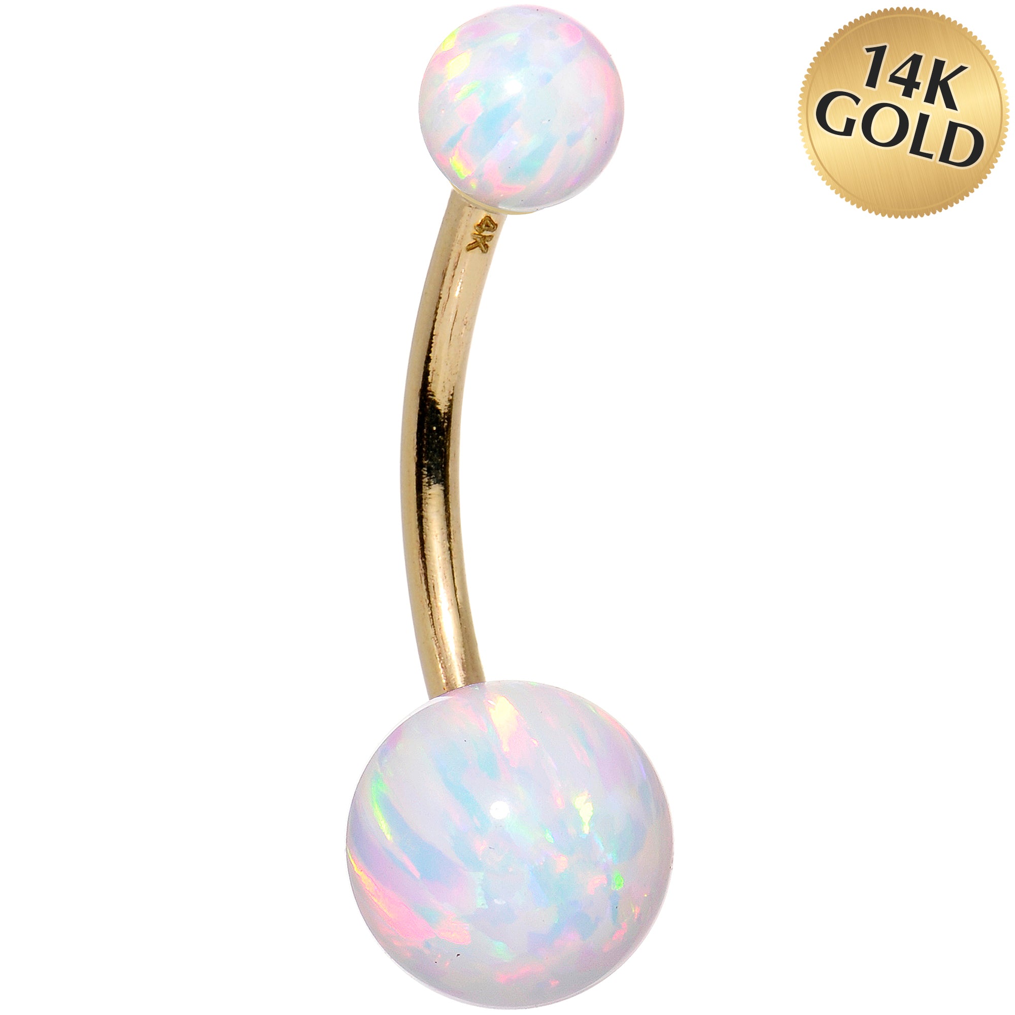 14kt Yellow Gold White Synthetic Opal Belly Ring