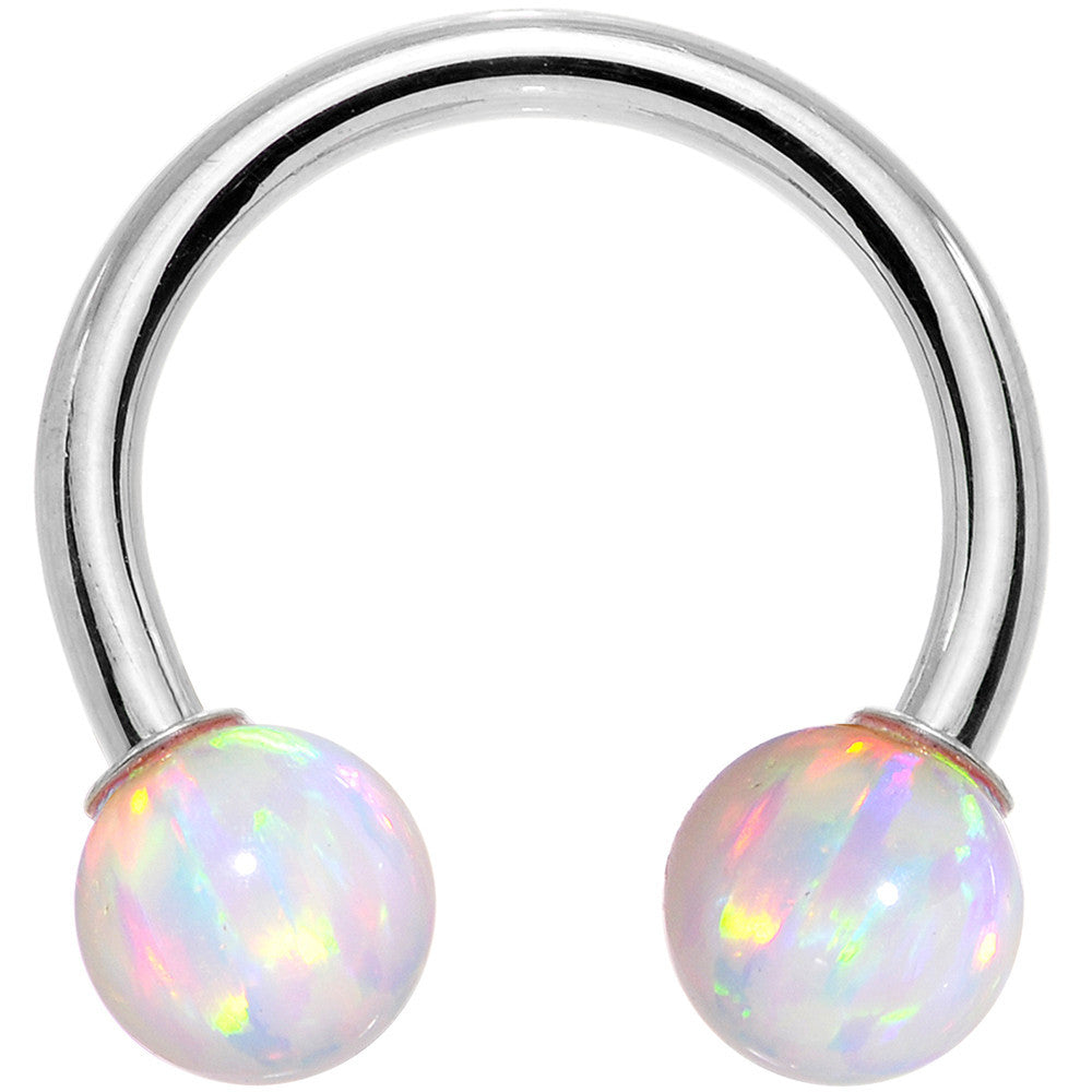 14 Gauge Solid 14KT White Gold White Synthetic Opal Horseshoe Barbell