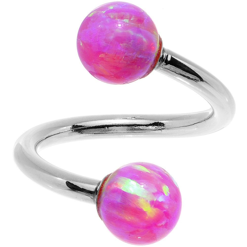 14kt White Gold Fuchsia Synthetic Opal Spiral Twister 14 Gauge 7/16