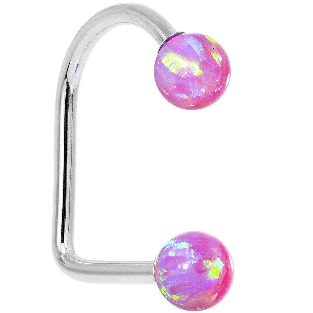 14kt White Gold Fuchsia 5mm Synthetic Opal Lippy Loop 14 Gauge 3/8