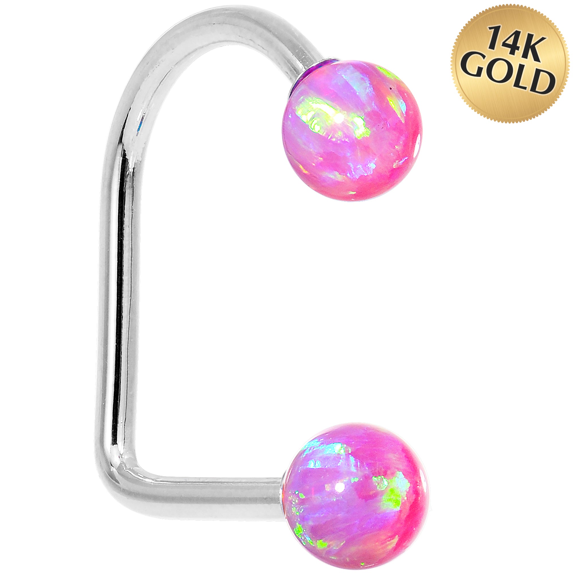 14kt White Gold Fuchsia 5mm Synthetic Opal Lippy Loop 14 Gauge 3/8