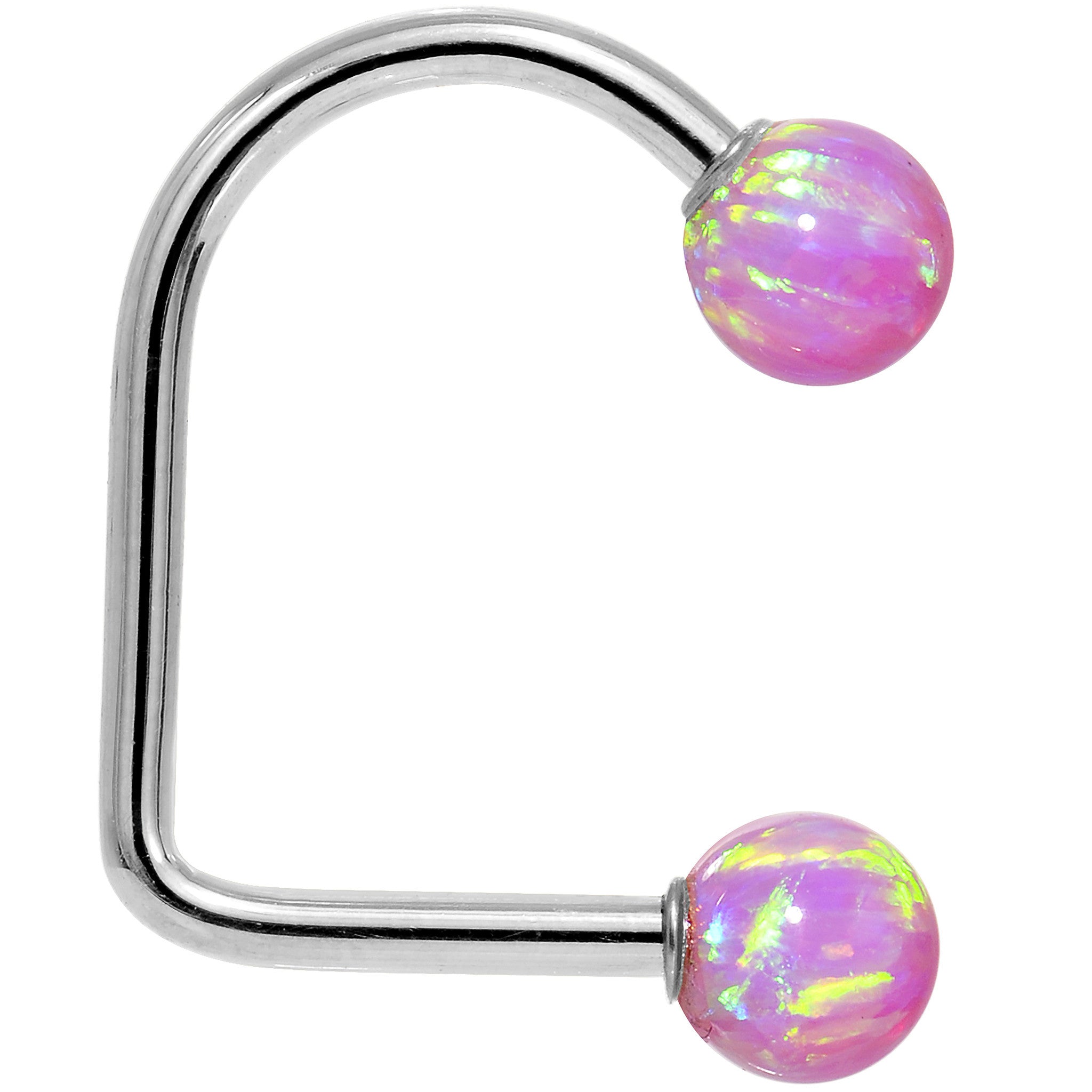 14kt White Gold Fuchsia 5mm Synthetic Opal Lippy Loop 14 Gauge 3/8