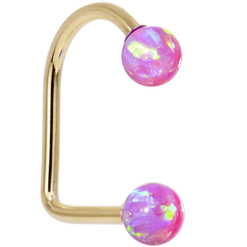 14kt Yellow Gold Fuchsia 5mm Synthetic Opal Lippy Loop 14 Gauge 3/8