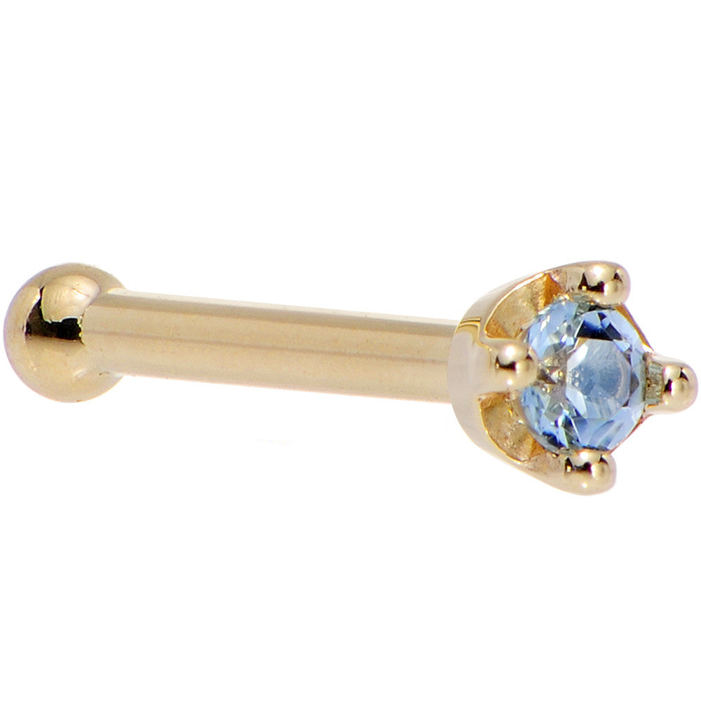 Solid 14KT Yellow Gold (December) 1.5mm Genuine Topaz Nose Ring