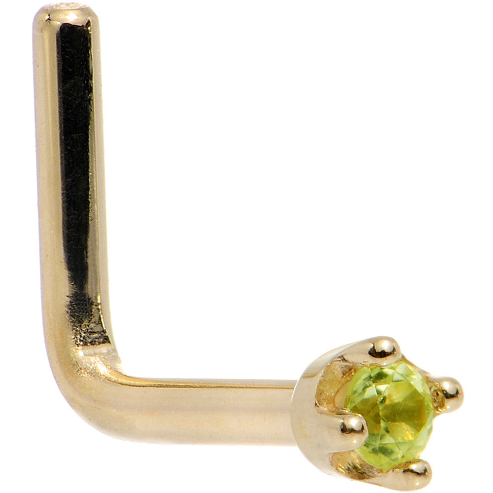 Solid 14KT Yellow Gold (August) 1.5mm Genuine Peridot Nose Ring