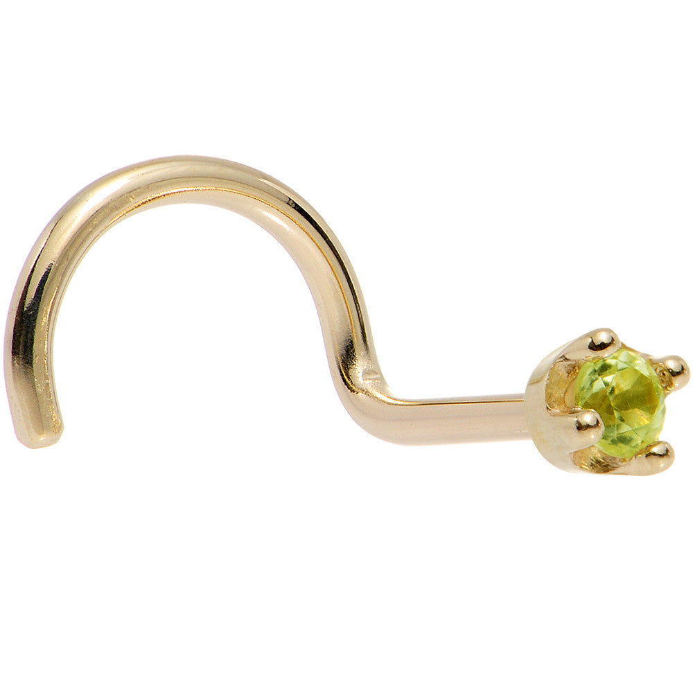 Solid 14KT Yellow Gold (August) 1.5mm Genuine Peridot Nose Ring