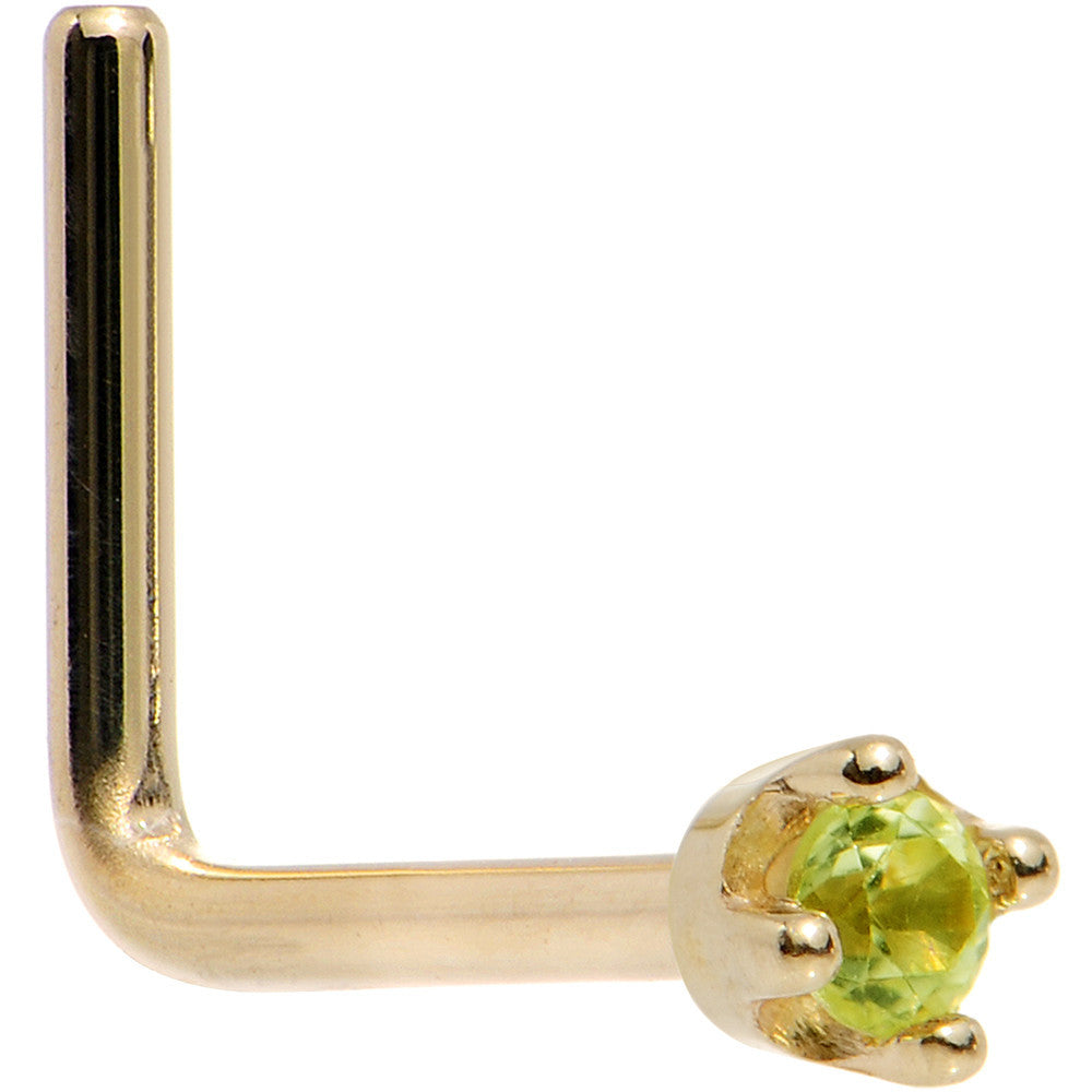 Solid 14KT Yellow Gold (August) 1.5mm Genuine Peridot Nose Ring