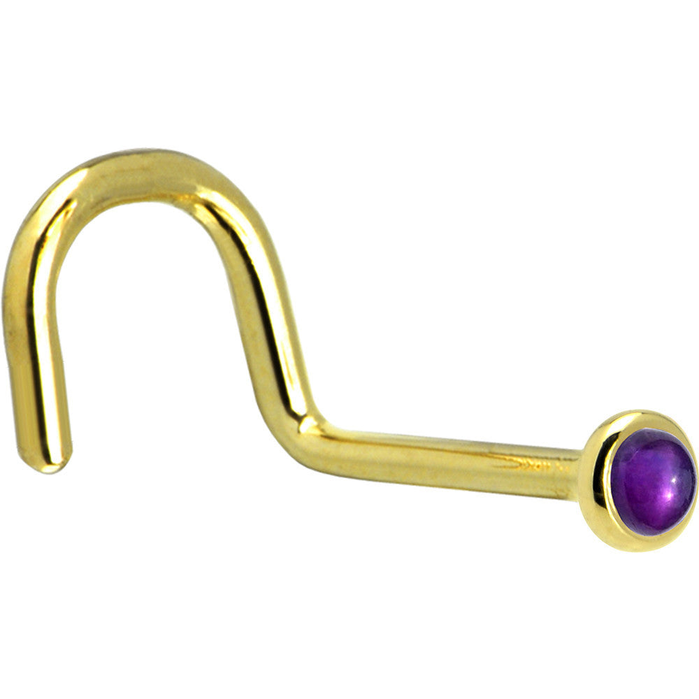 Solid 14KT Yellow Gold February 2mm Genuine Amethyst Nose Ring 20 Gauge Nose Bone