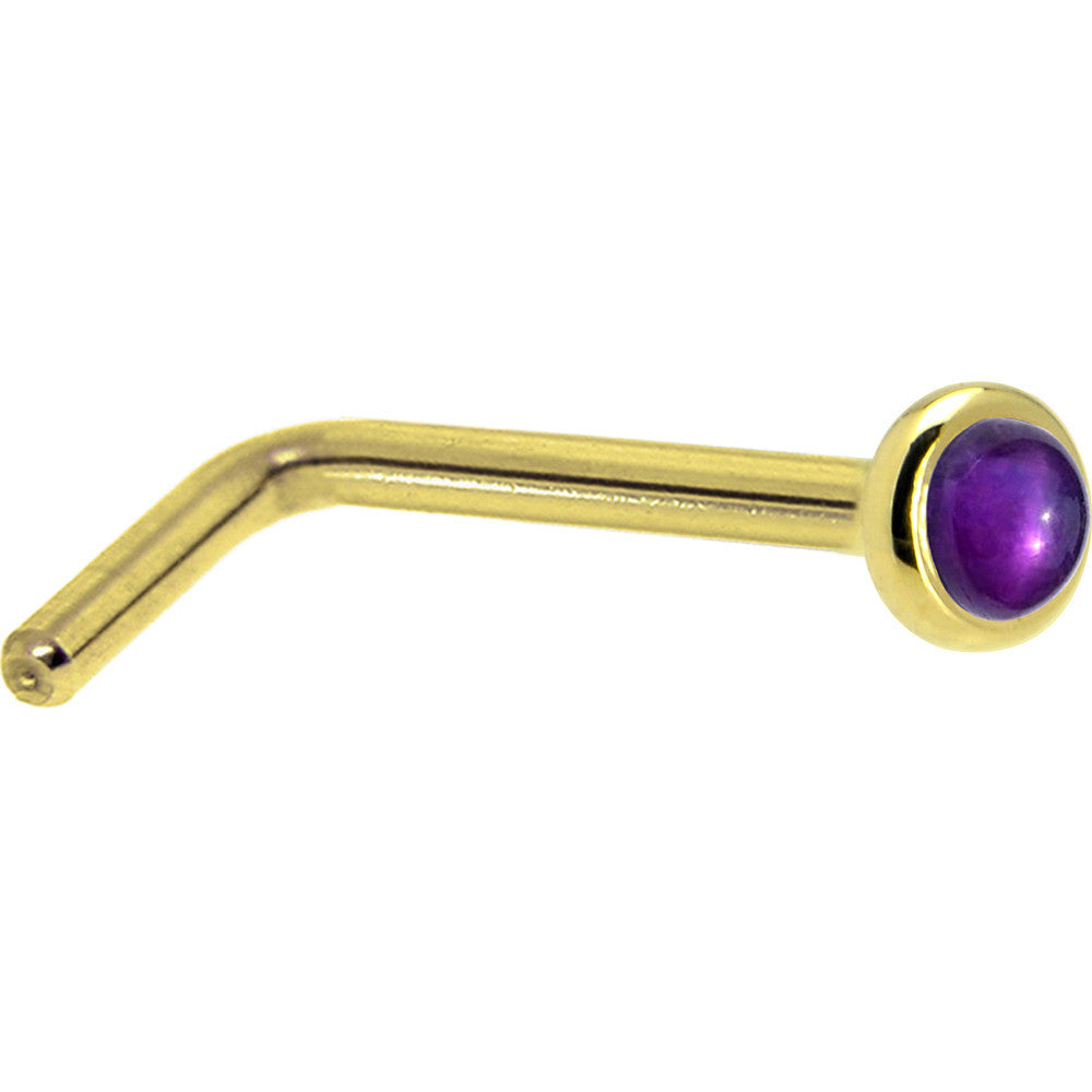 Solid 14KT Yellow Gold February 2mm Genuine Amethyst Nose Ring 20 Gauge Nose Screw