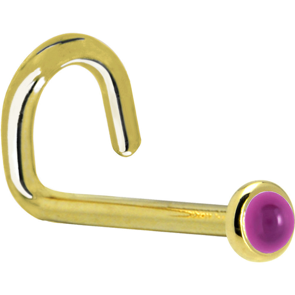 Solid Yellow Gold Pink Garnet 18 Gauge Nose Ring