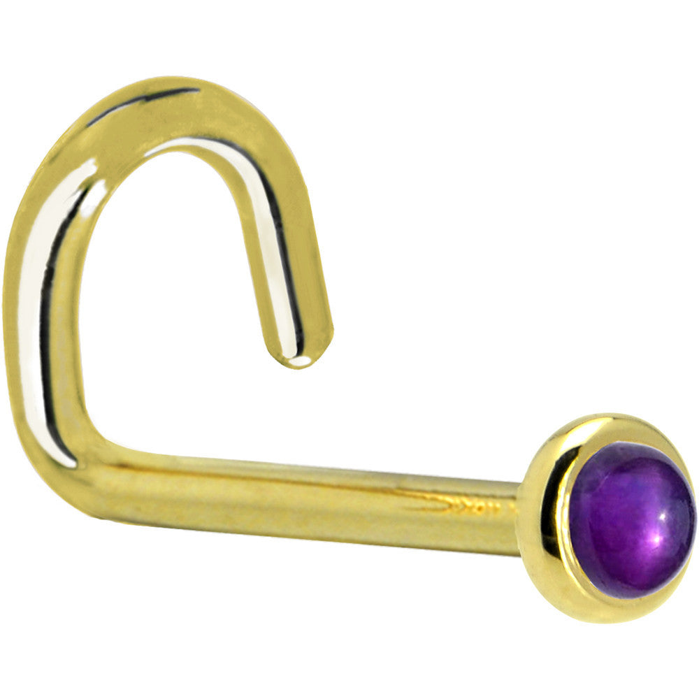 Solid 14KT Yellow Gold February 2mm Genuine Amethyst Nose Ring 18 Gauge Nose Screw