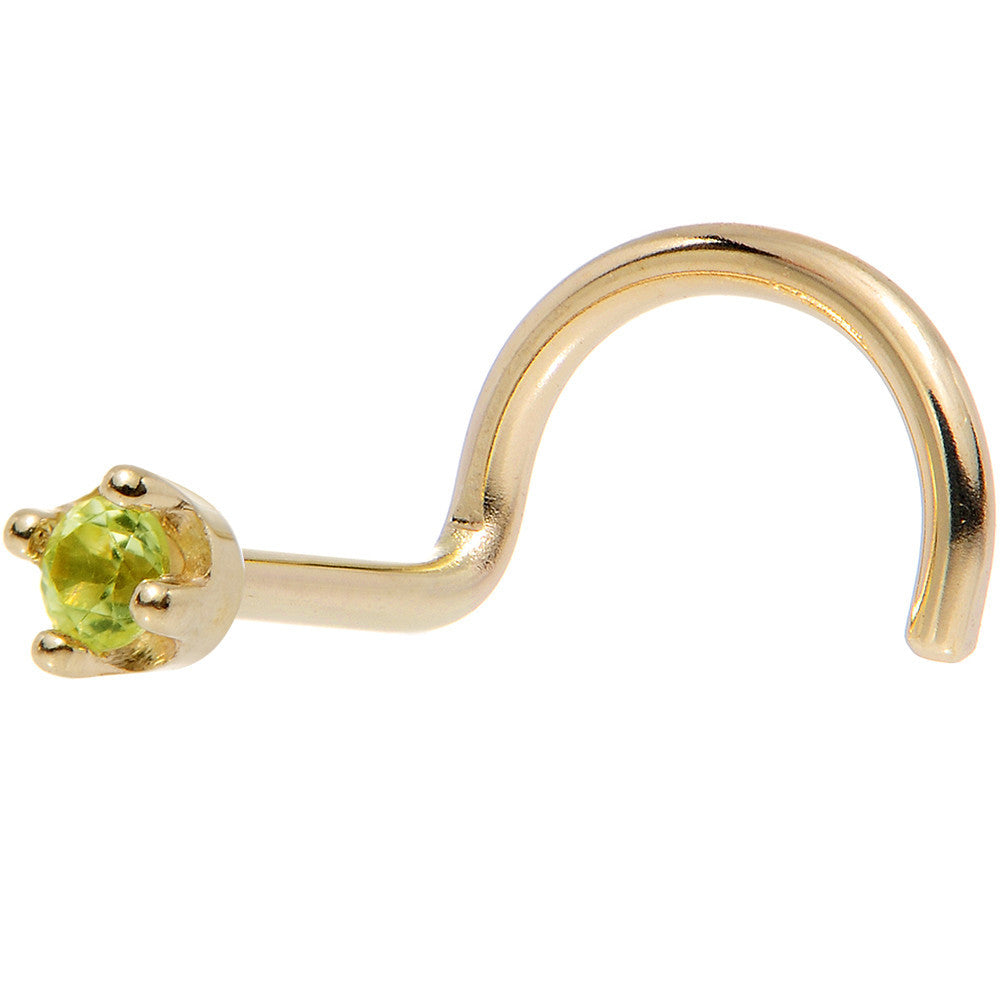 Solid 14KT Yellow Gold (August) 1.5mm Genuine Peridot Nose Ring