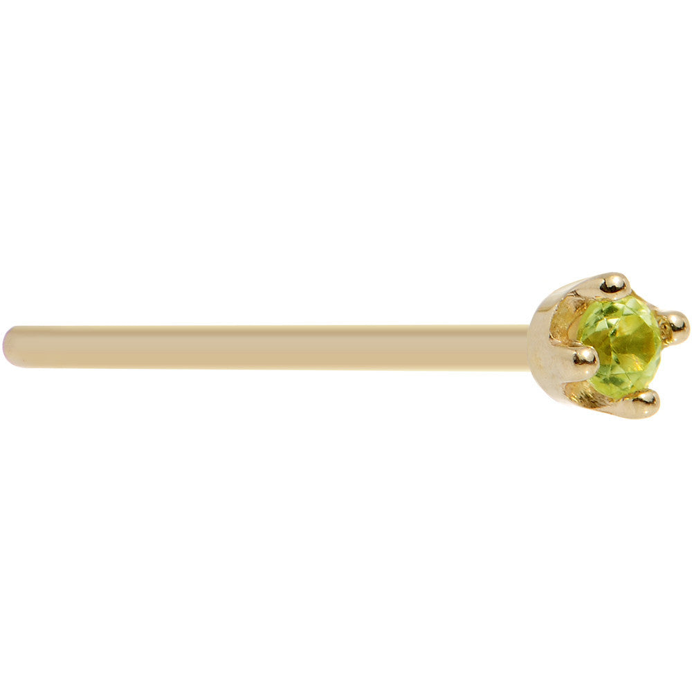 Solid 14KT Yellow Gold (August) 1.5mm Genuine Peridot Nose Ring