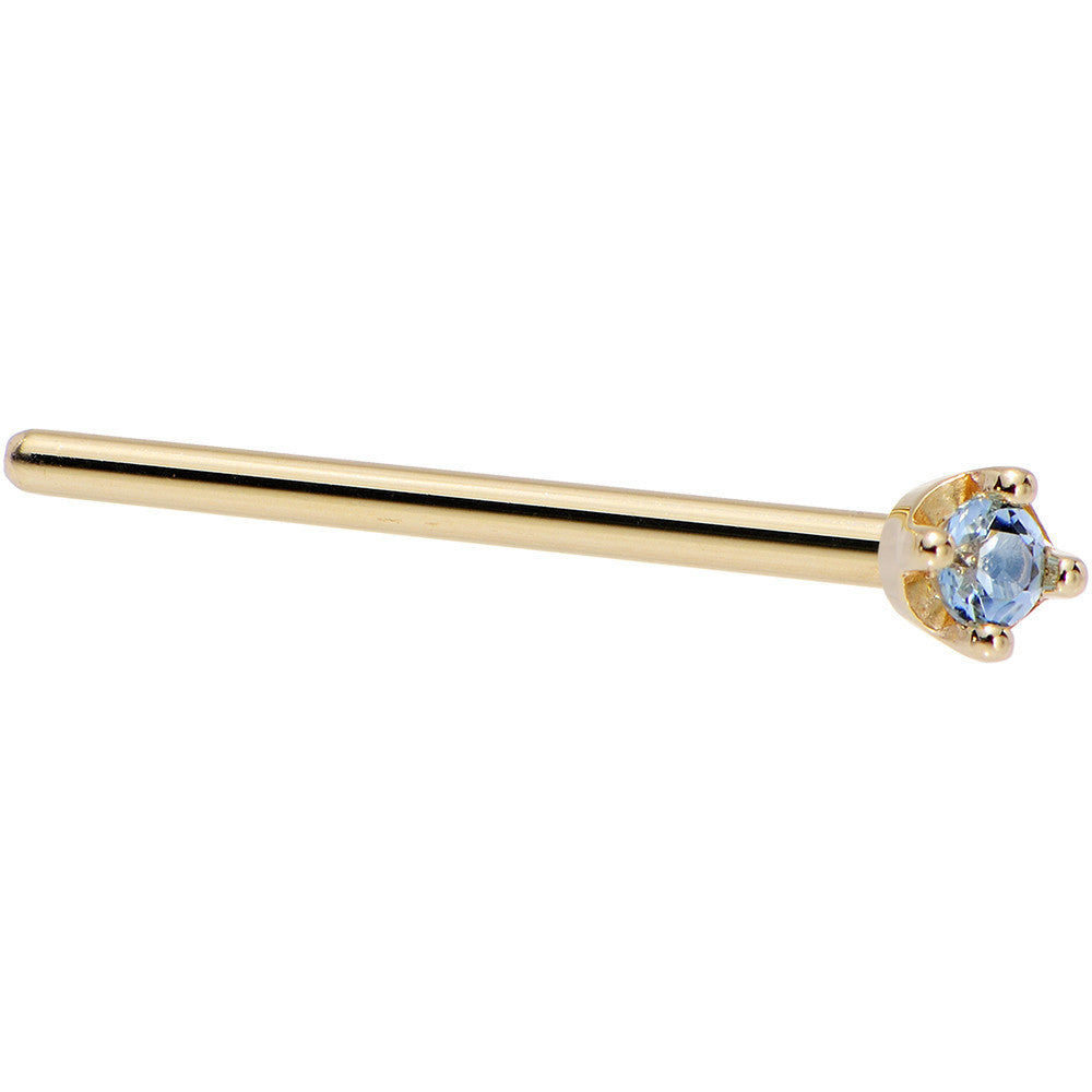 14KT Yellow Gold Topaz Nose Ring 1.5mm Nose Bone L-Shape December Birthstone