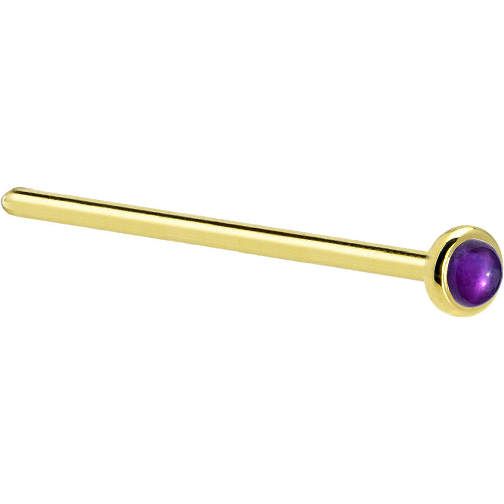 Solid 14KT Yellow Gold February 2mm Genuine Amethyst Nose Ring L-Shape 20 Gauge