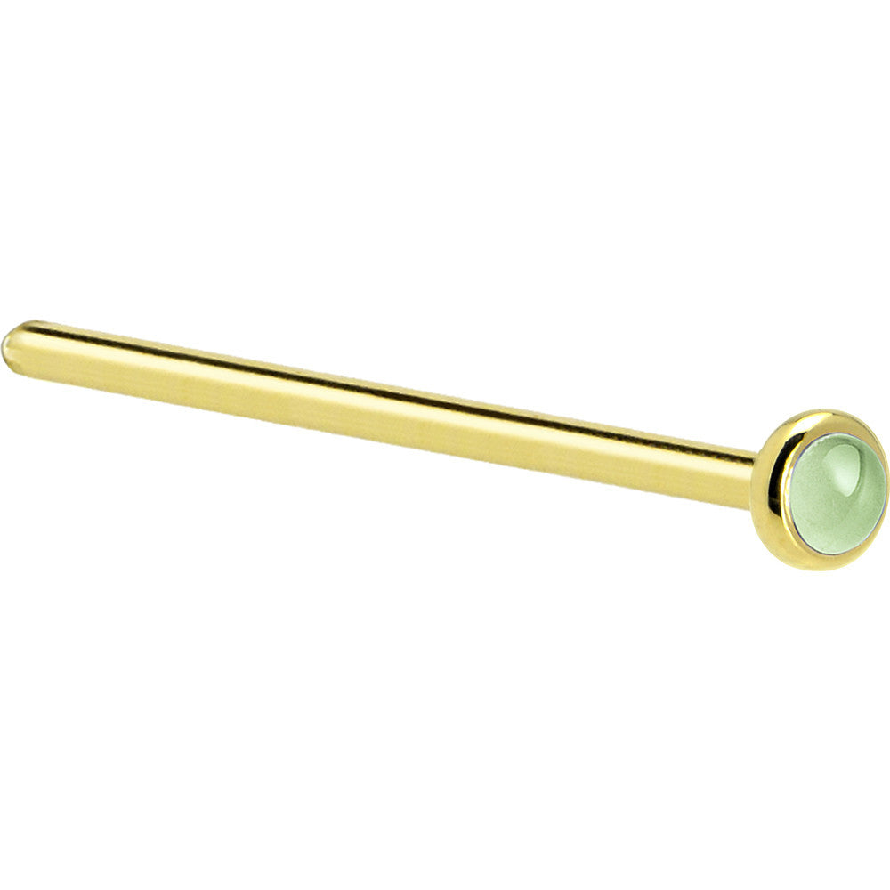 Solid 14KT Yellow Gold (August) 2mm Genuine Peridot Nose Ring