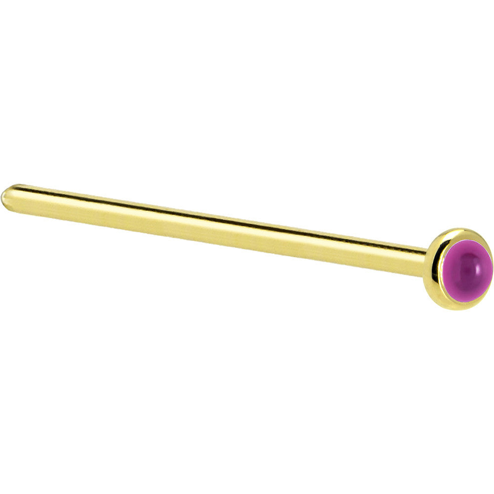 Genuine Pink Garnet 14KT Gold Nose Ring L Shape Style