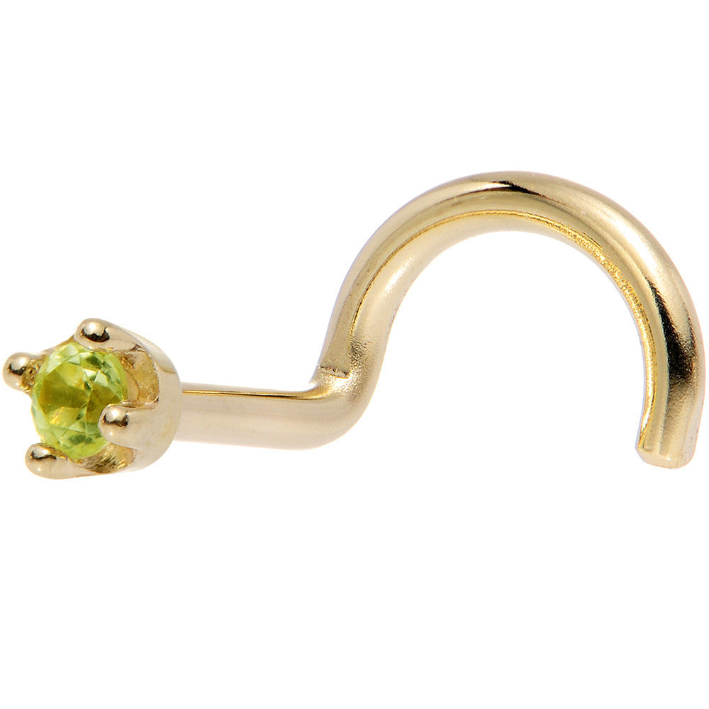 Solid 14KT Yellow Gold (August) 1.5mm Genuine Peridot Nose Ring