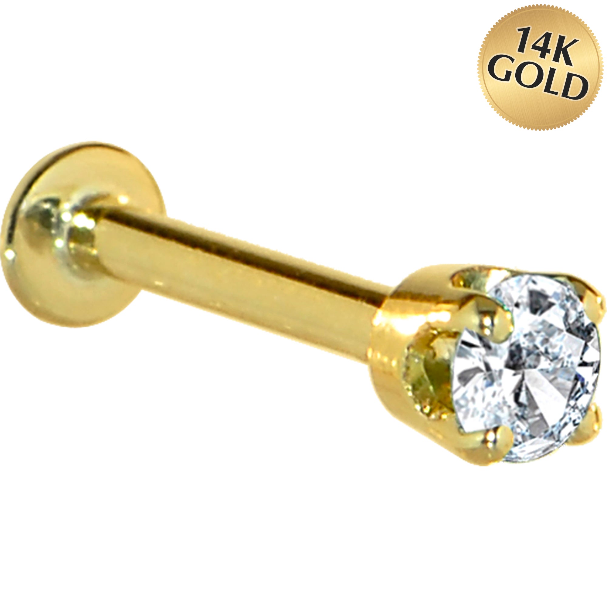 16 Gauge Solid 14KT Yellow Gold 3mm Cubic Zirconia Tragus Earring Stud