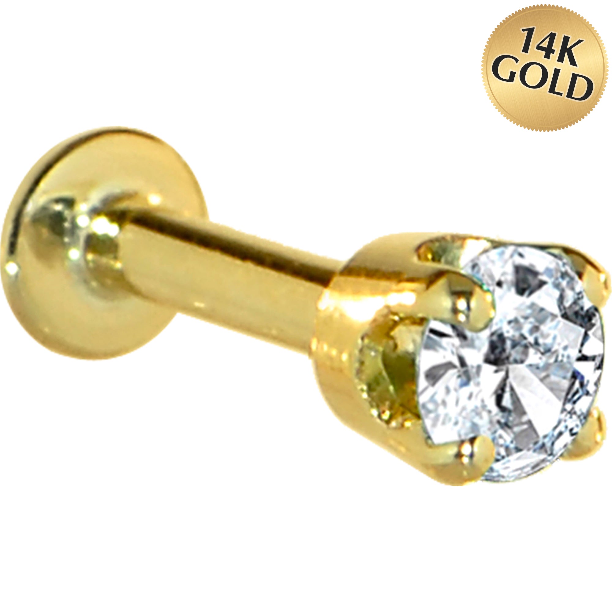 16 Gauge Solid 14KT Yellow Gold 3mm Cubic Zirconia Tragus Earring Stud