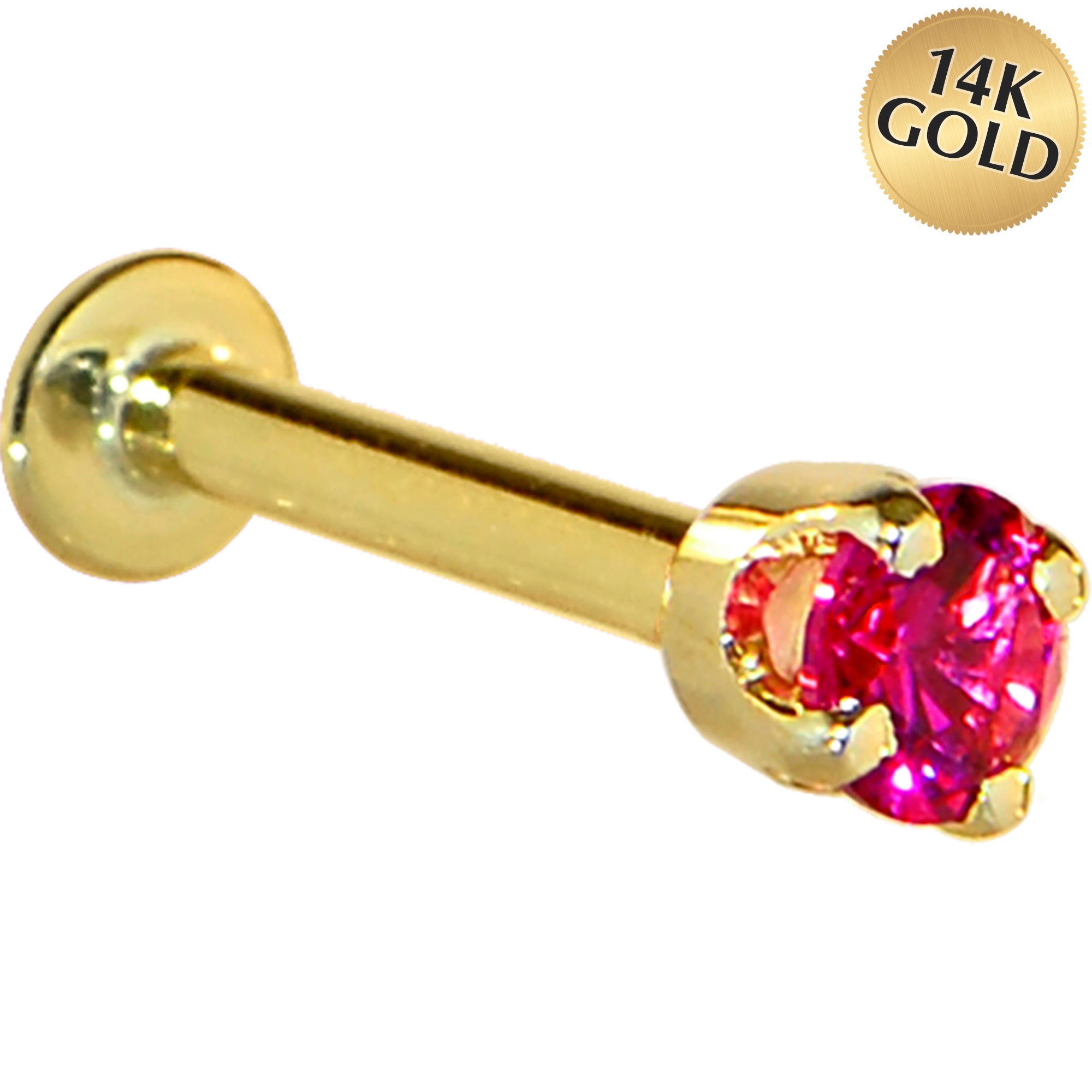 16 Gauge Solid 14KT Yellow Gold 3mm Red Cubic Zirconia Tragus Earring Stud