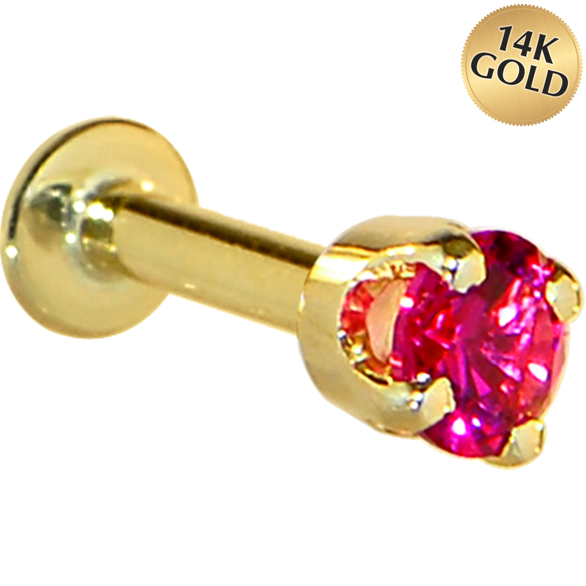 16 Gauge Solid 14KT Yellow Gold 3mm Red Cubic Zirconia Tragus Earring Stud