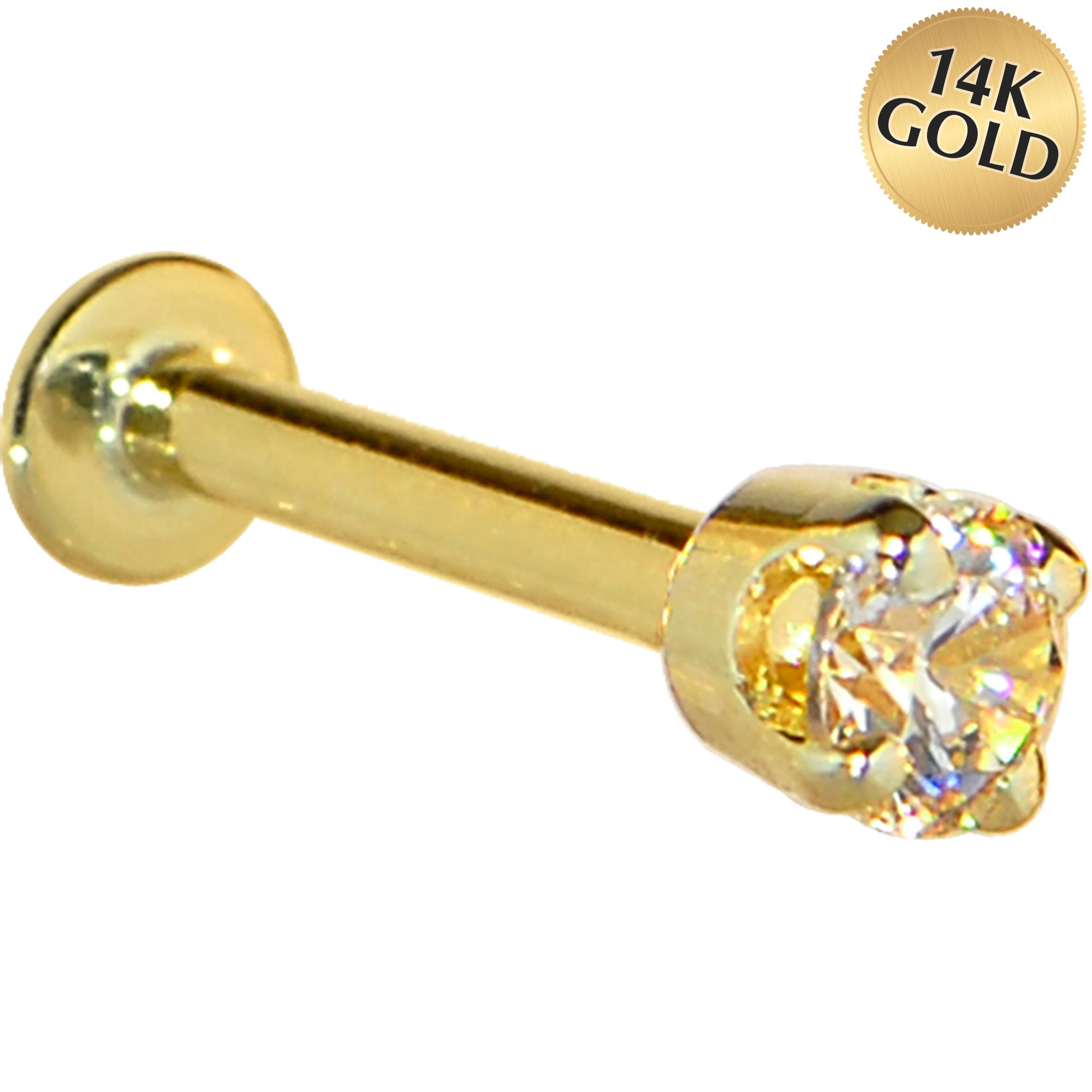 16 Gauge Solid 14KT Yellow Gold 3mm Champagne Cubic Zirconia Tragus Earring Stud