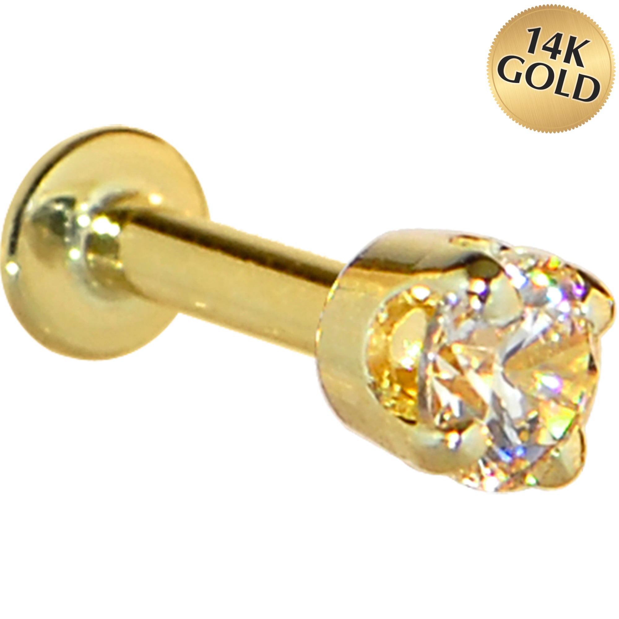 16 Gauge Solid 14KT Yellow Gold 3mm Champagne Cubic Zirconia Tragus Earring Stud