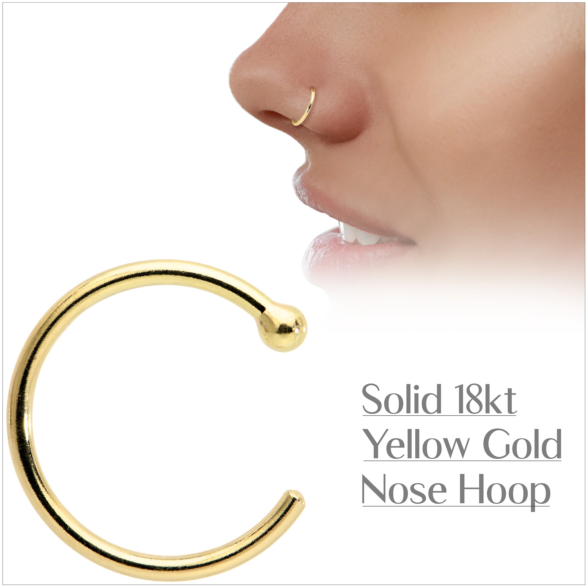 20 Gauge 5/16 Solid 18KT Yellow Gold Nose Hoop