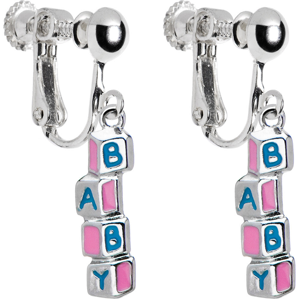 Baby Building Blocks Clip On Earrings