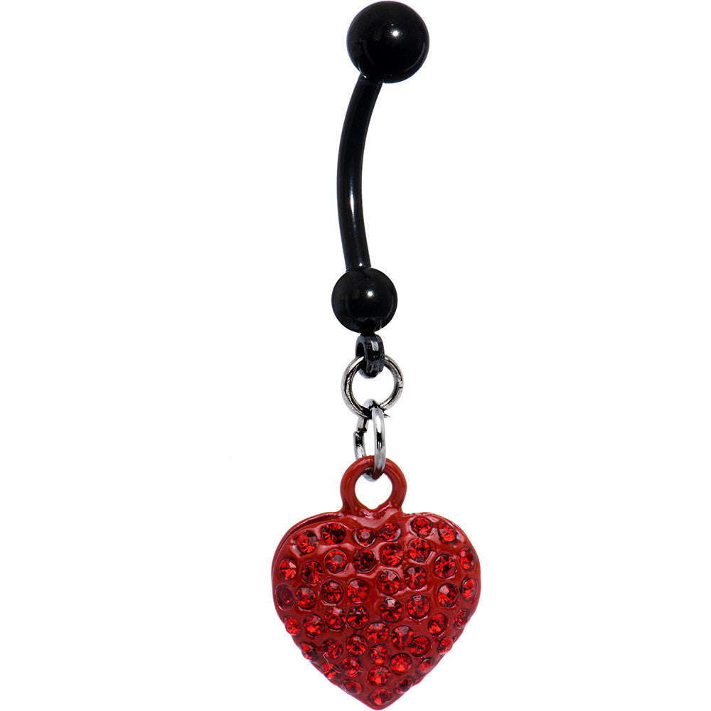 Romantic Ruby Red Gem Heart Belly Ring