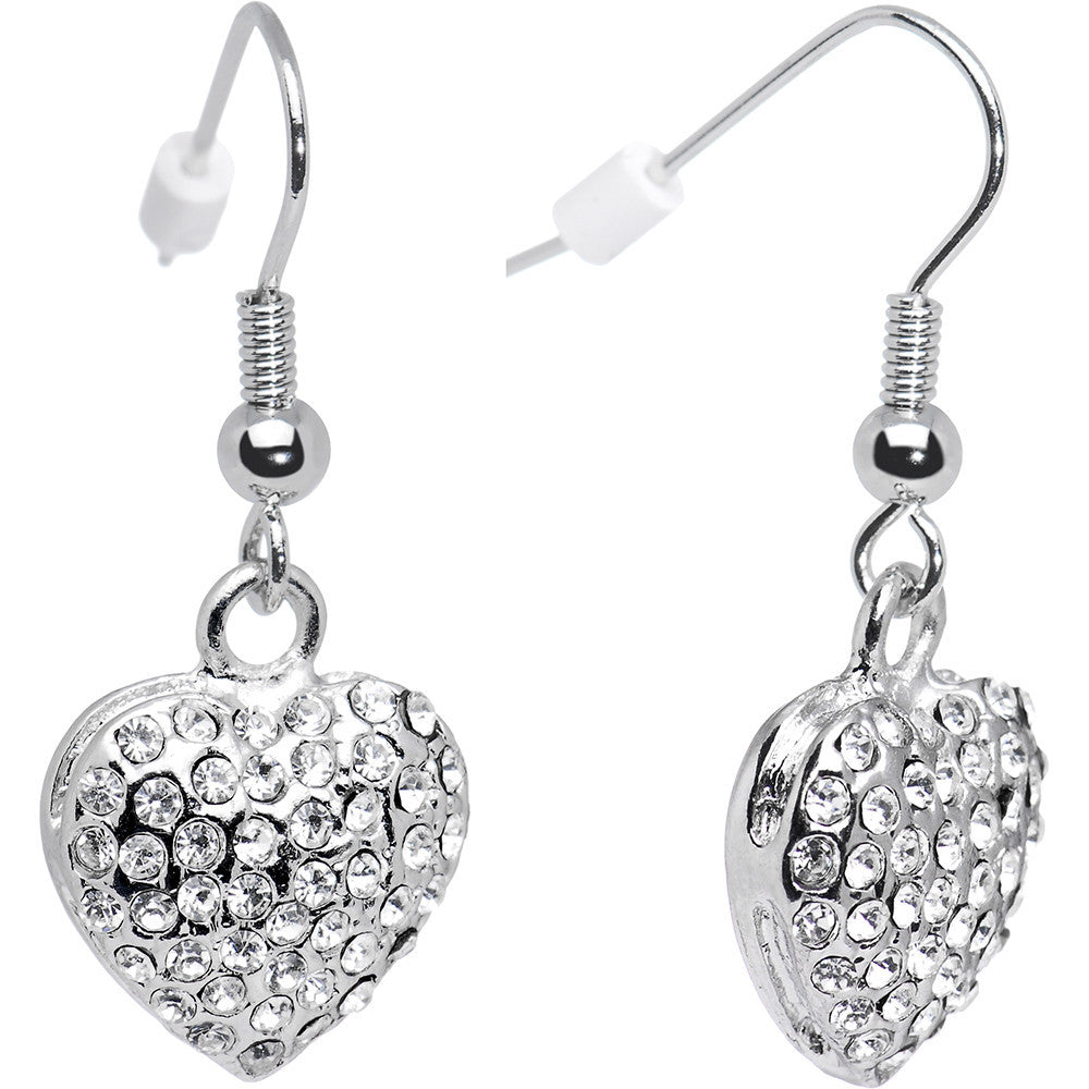 Silver Tone Frozen Heart Rhinestone Dangle Earrings