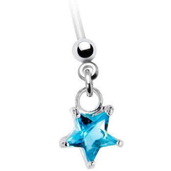 Handcrafted Star Power Blue CZ Pregnant Belly Ring